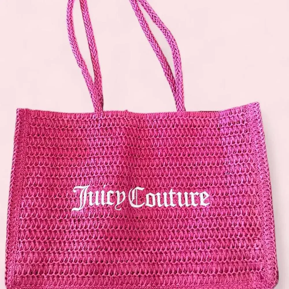 Pink Juicy Couture woven tote bag with braided handles